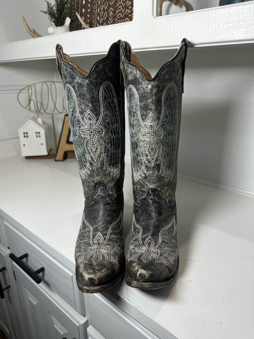 Circle G by Corral Womens Size 10 Western Cowboy Boots Distressed Black Gray - Picture 2 of 9